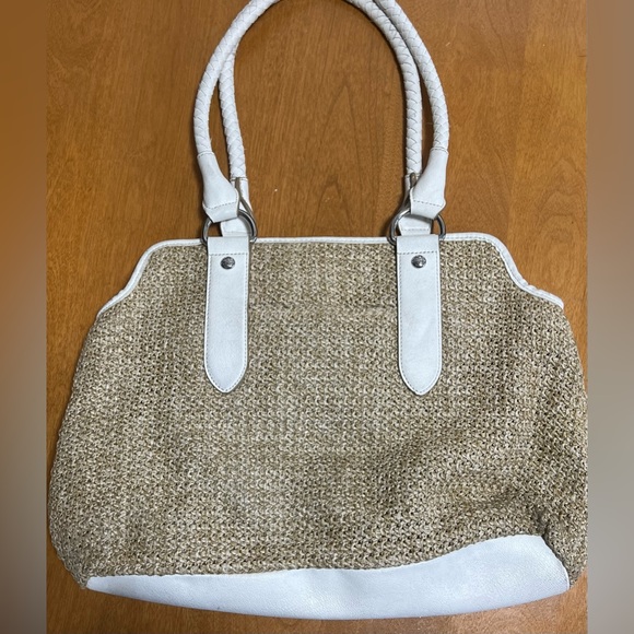 Dana Buchman Shoulder Bag Purse Tote Woven Straw and Faux Leather Summer Lined - Picture 2 of 9